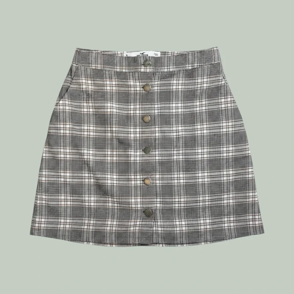 Hollister Skirt Women S Pink Black Ultra High-Rise Plaid Mini Button-Front Y2K - Picture 1 of 8
